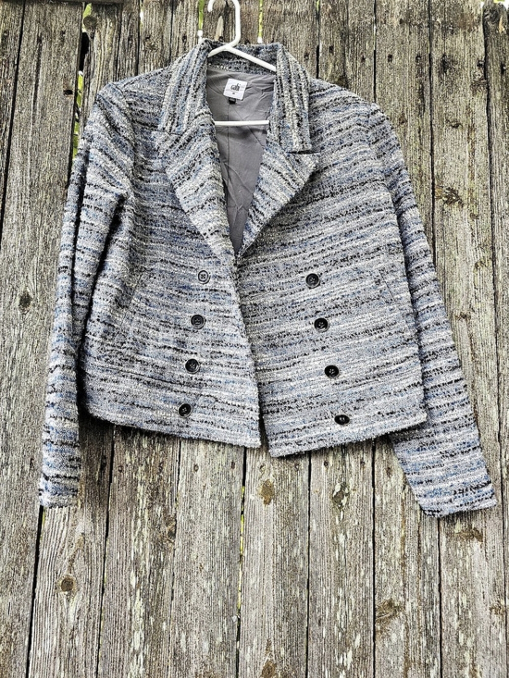CAbi Radiance Jacket Textured Blazer Blue & Gray Medium
